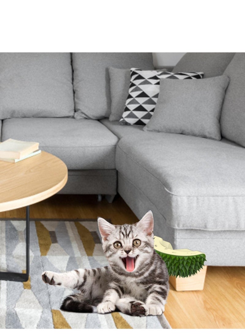 Generic - Durian-Shaped Cat Corner Self-Groomer and Scratcher - Soft Wall-Mounted Brush for Cat Massage and Grooming - Cute Green Design for Feline Relaxation and Care. - Image 1