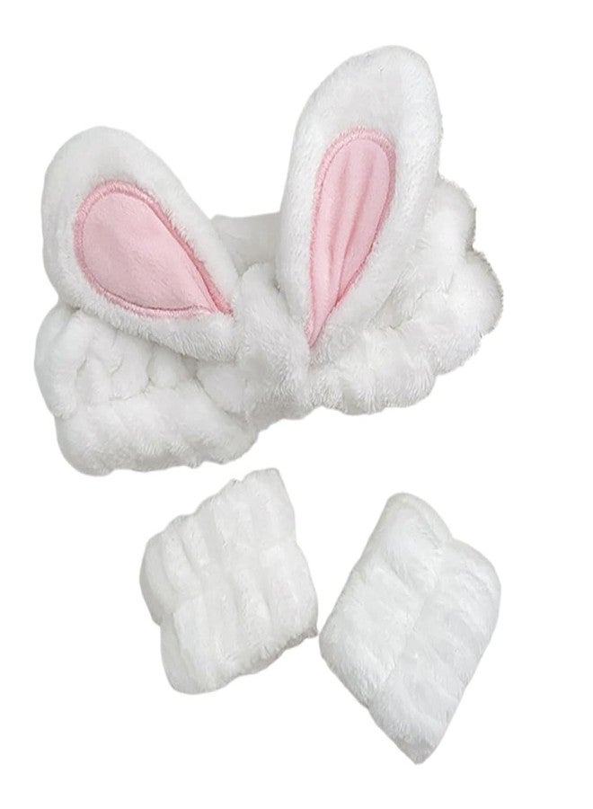 BFLCTTBD 3 Pcs Bunny Ear Makeup Headband with Wristbands Skincare Washing Face Hair Band Soft Head Wraps Spa Shower Hairband for Women Girls - Image 1