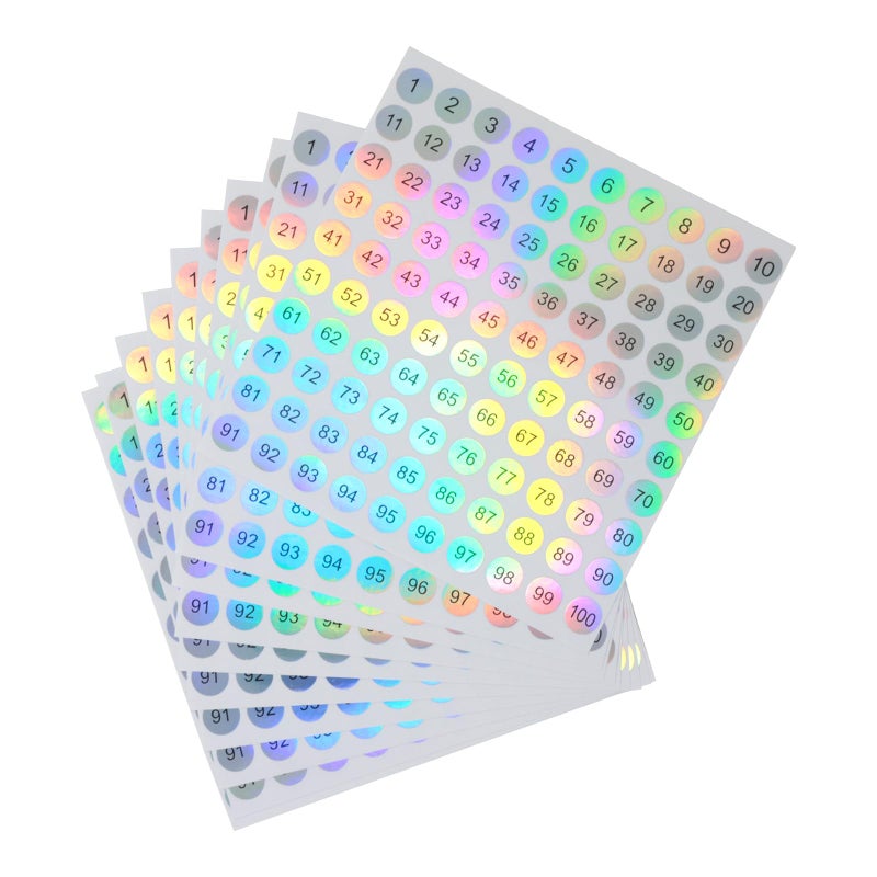 yueton 10Sheets Waterproof Laser Numbers 1to100 Number Marking Stickers Round SelfAdhesive Label Marking Sticker for Beauty Nail Polish Number Storage Organization Identification Sticker