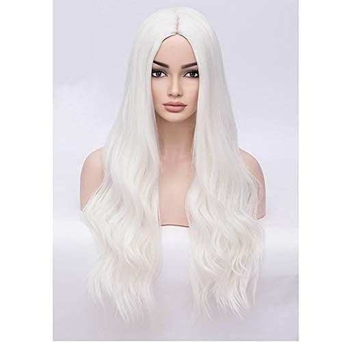 BERON Womens White Wigs Long Wavy Hair Wig for Girls 28 Inches Middle Part Heat Resistant Synthetic Wigs for Costume Party or Daily Use Wig - Image 1