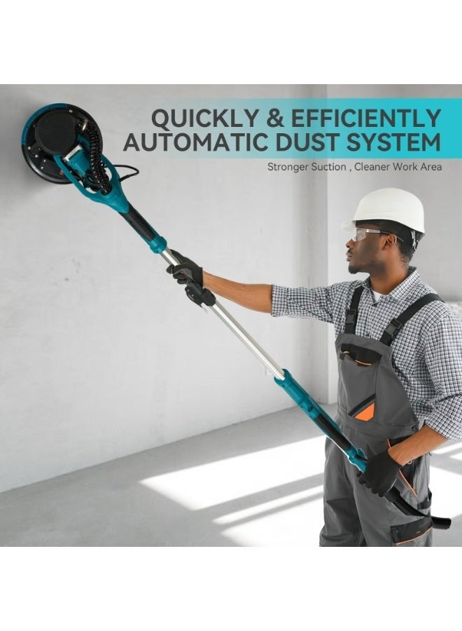 WALALLA Electric Drywall Sander, 1050W Power Drywall Sander with Vacuum Dust Collector, 5 Speed 1800RPM with Sanding Discs and Foldable Extendable Pole, Double-Deck LED Lights, 18pcs Sanding Discs - Image 3