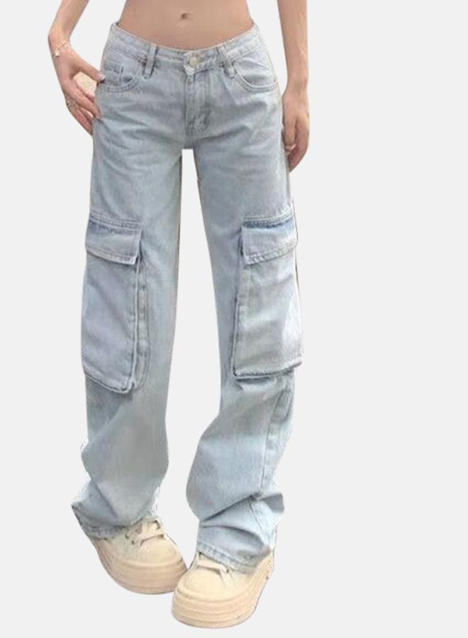 YUNIQEE Blue Straight Fit High-Rise Denim Cargo Jeans - Image 3