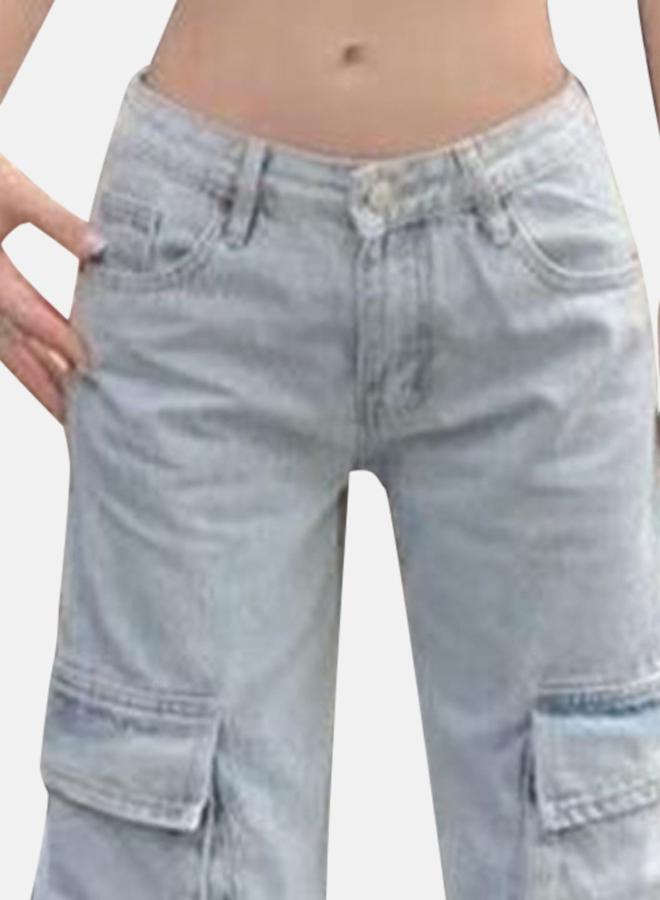 YUNIQEE Blue Straight Fit High-Rise Denim Cargo Jeans - Image 4