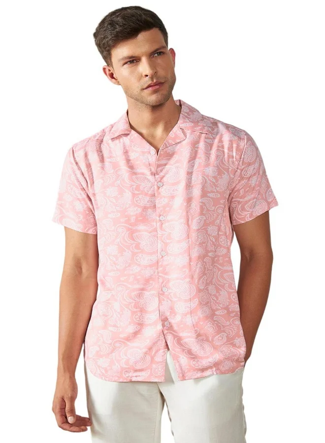 Dennis Lingo Relaxed Fit Peach Cotton Blend Shirt Shirt Collar