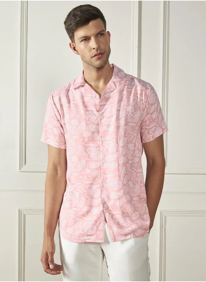 Dennis Lingo Relaxed Fit Peach Cotton Blend Shirt Shirt Collar