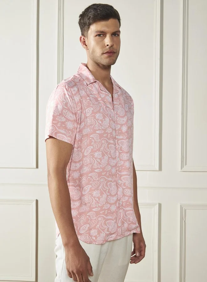 Dennis Lingo Relaxed Fit Peach Cotton Blend Shirt Shirt Collar