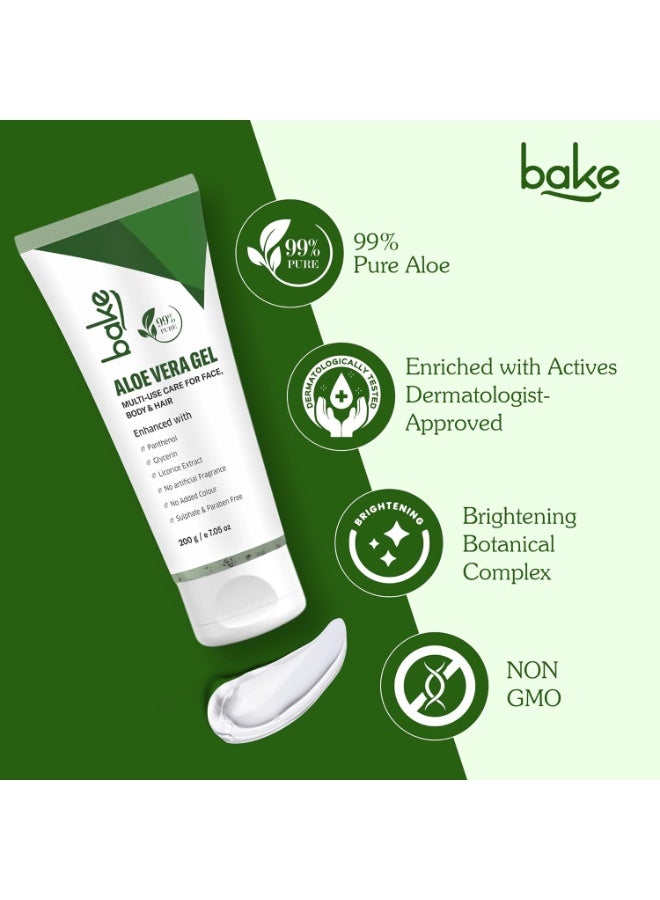 BAKE Aloe Vera Gel for Face, Hair & Skin | 99% Pure Aloe | Hydrates, Soothes & Repairs Skin | Lightweight, Non-Sticky | For Men & Women (200g) - Image 3