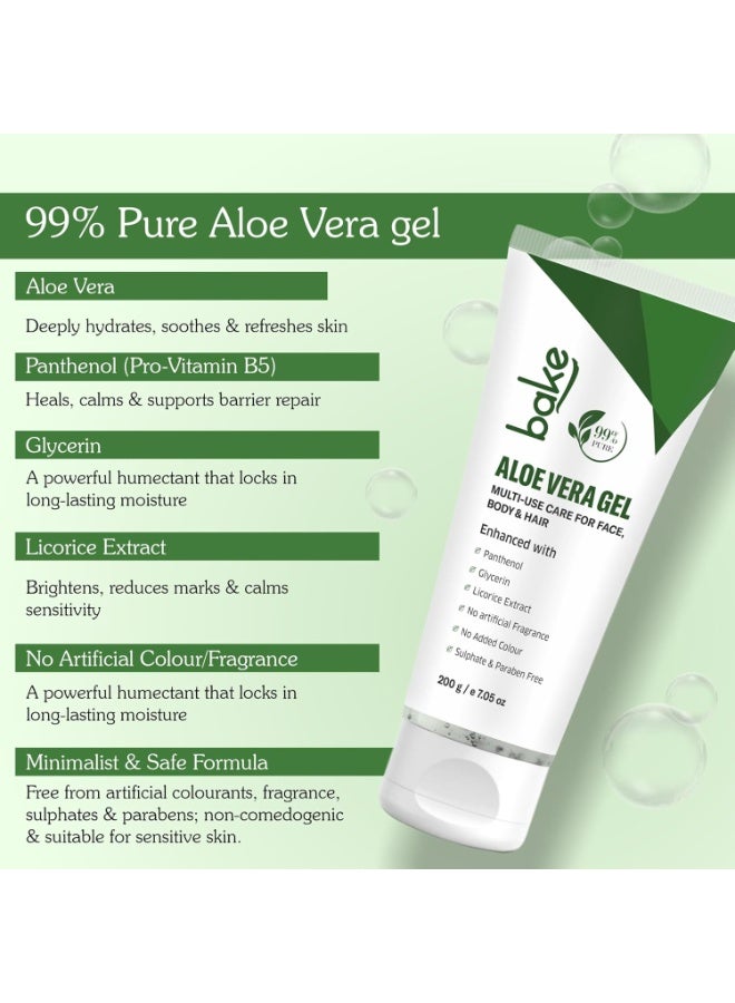 BAKE Aloe Vera Gel for Face, Hair & Skin | 99% Pure Aloe | Hydrates, Soothes & Repairs Skin | Lightweight, Non-Sticky | For Men & Women (200g) - Image 4