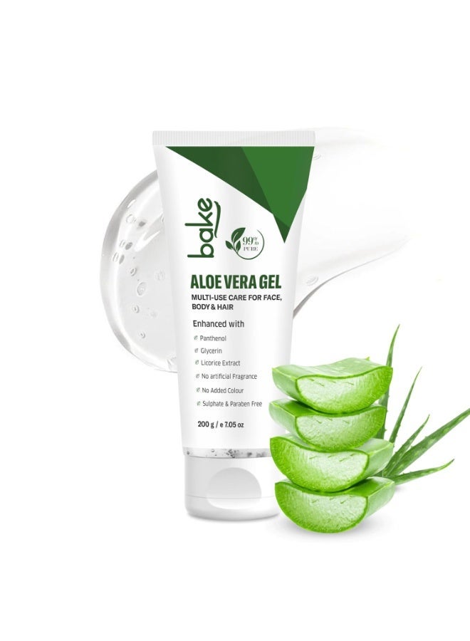 BAKE Aloe Vera Gel for Face, Hair & Skin | 99% Pure Aloe | Hydrates, Soothes & Repairs Skin | Lightweight, Non-Sticky | For Men & Women (200g) - Image 1