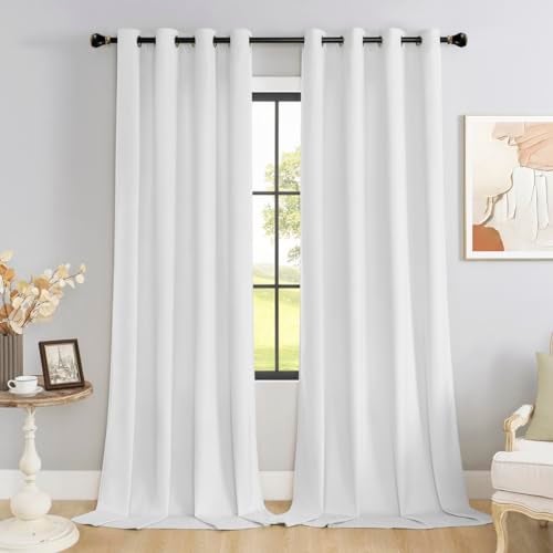 SMILETIME White 84 in Long Velvet Curtains with Grommet, Thermal Insulated Super Soft Privacy Noise Reducing Light Filtering Velvet Curtains for Living Room, 2 Panels, Each 52 x 84 inches Long - Image 1