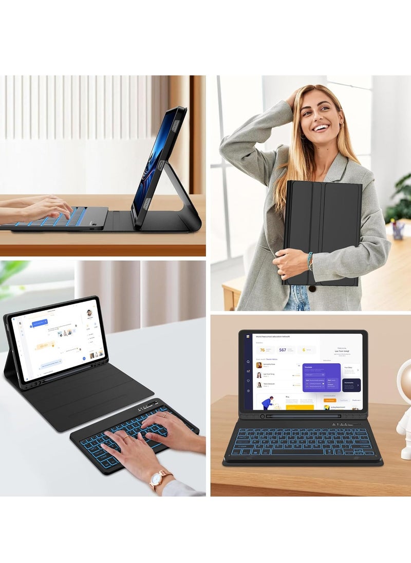 Generic - حافظة لوحة مفاتيح لجهاز Samsung Galaxy Tab S9 Plus/S9 FE+ مقاس 12.4 بوصة 2023 مع حامل قلم S، لوحة مفاتيح بلوتوث لاسلكية قابلة للفصل لجهاز S9+ للطراز (SM-X810/X816B/X610/X616B)، أسود - Image 1