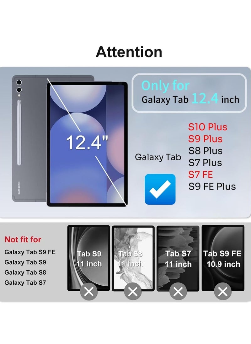 Generic - حافظة لوحة مفاتيح لجهاز Samsung Galaxy Tab S9 Plus/S9 FE+ مقاس 12.4 بوصة 2023 مع حامل قلم S، لوحة مفاتيح بلوتوث لاسلكية قابلة للفصل لجهاز S9+ للطراز (SM-X810/X816B/X610/X616B)، أسود - Image 1