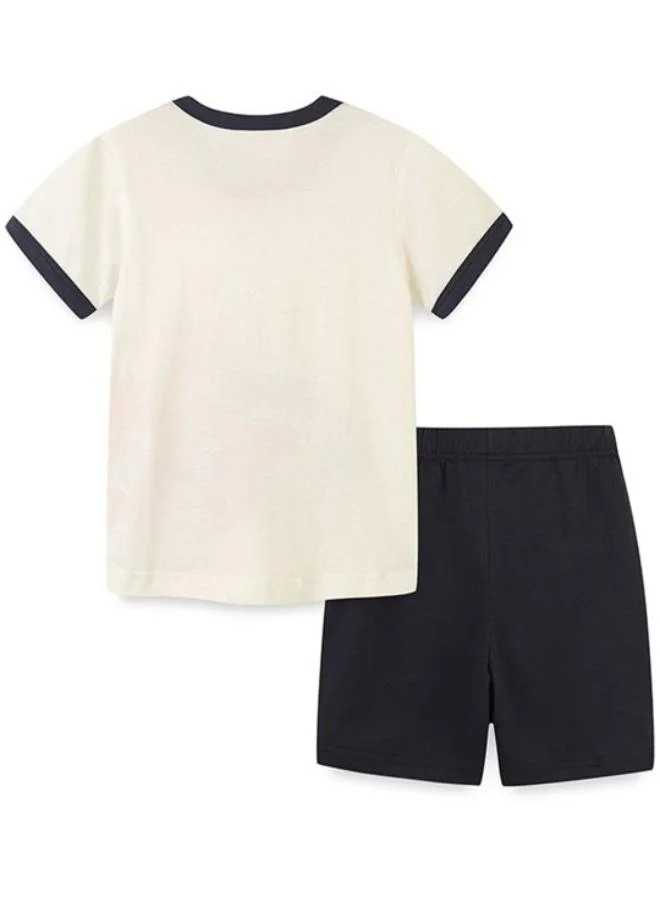 يونيكي Cream Crew Neck Short Sleeve Printed Tshirt & Shorts