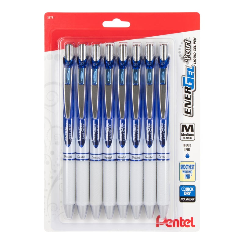 Pentel Energel Pearl Retractable Liquid Gel Pen  0.7Mm  Medium Line  Blue Ink  8-Pk (Bl77Pwbp8C) - Image 1