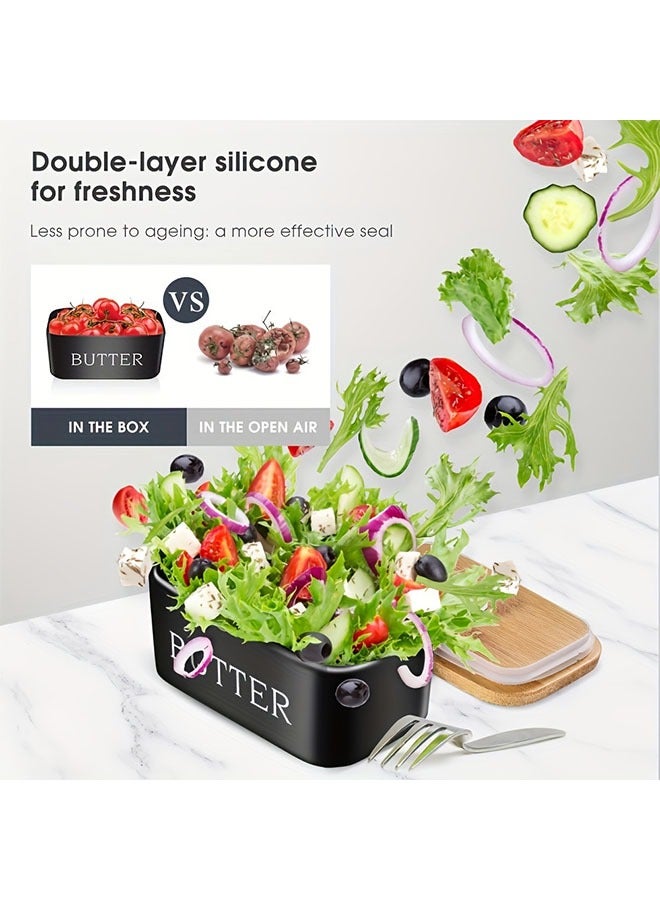 هومستر طبق زبدة مع غطاء، ديكر منزلي، طبق زبدة كبير للطابق خزفي حافظة زبدة مع سكين و صندوق زبدة سيليكون ذو جودة عالية هدية مطبخ جيدة - Image 3