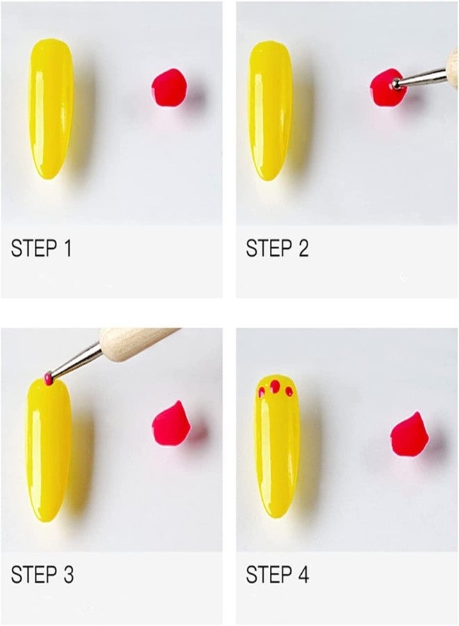 روبي فيس قلم روبي فيس لتزيين الأظافر بنقاط، فرشاة مزدوجة الأطراف لتزيين الأظافر، قلم مانيكير لالتقاط أحجار الراين والكرات الفولاذية واللؤلؤ لتزيين الأظافر، قلم تصميم نقاط لعمل أظافر الجل بنفسك (مقبض خشبي، 5 قطع) - Image 3