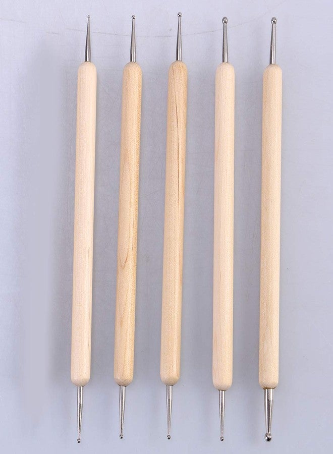 روبي فيس قلم روبي فيس لتزيين الأظافر بنقاط، فرشاة مزدوجة الأطراف لتزيين الأظافر، قلم مانيكير لالتقاط أحجار الراين والكرات الفولاذية واللؤلؤ لتزيين الأظافر، قلم تصميم نقاط لعمل أظافر الجل بنفسك (مقبض خشبي، 5 قطع) - Image 1