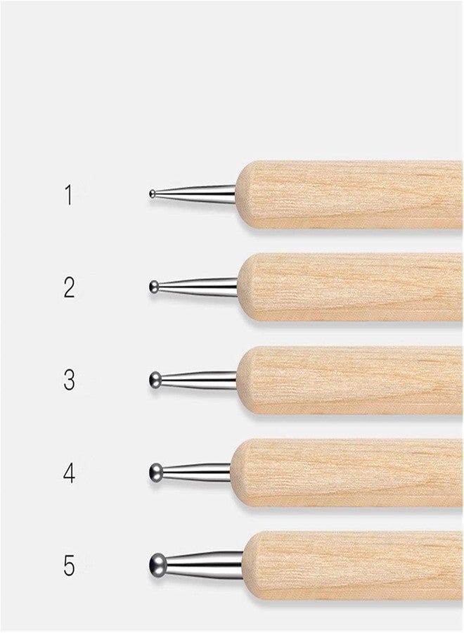 روبي فيس قلم روبي فيس لتزيين الأظافر بنقاط، فرشاة مزدوجة الأطراف لتزيين الأظافر، قلم مانيكير لالتقاط أحجار الراين والكرات الفولاذية واللؤلؤ لتزيين الأظافر، قلم تصميم نقاط لعمل أظافر الجل بنفسك (مقبض خشبي، 5 قطع) - Image 5