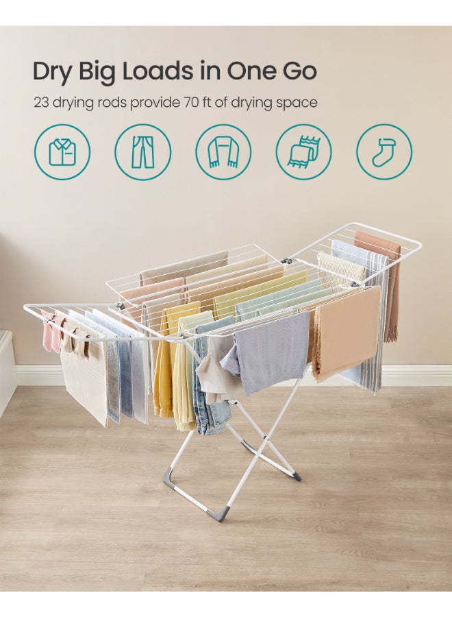SONGMICS Clothes Drying Rack, Metal Laundry Drying Rack, Foldable, Space-Saving, Free-Standing Airer, with 4 Gullwings, Indoor Outdoor Use, Bed Linen Clothing, White - Image 3