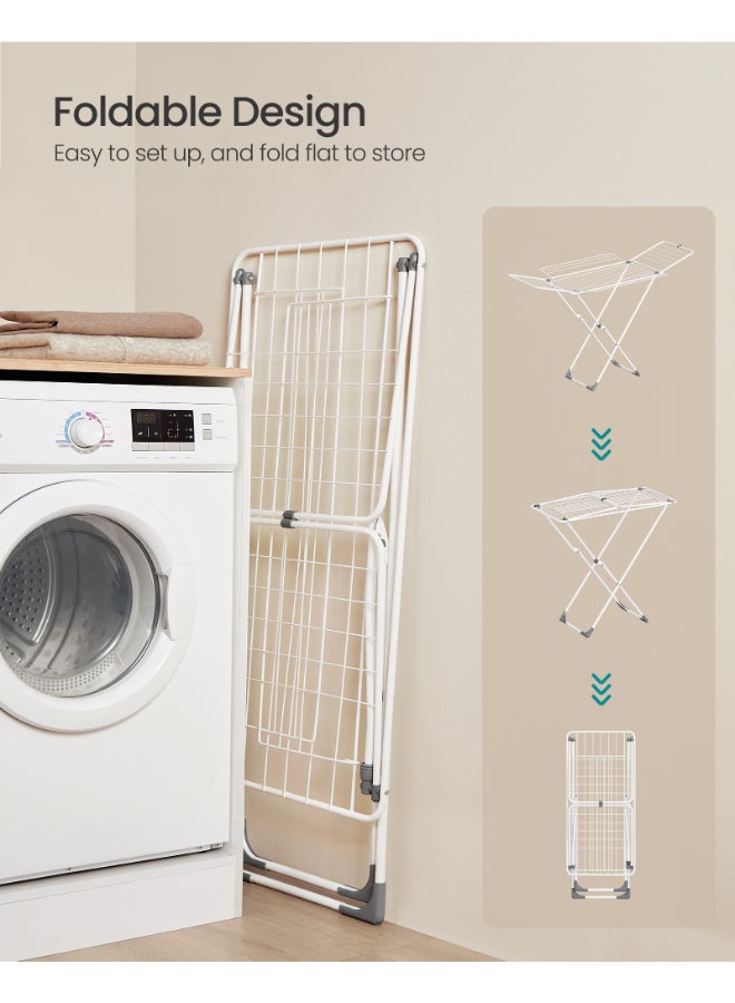 SONGMICS Clothes Drying Rack, Metal Laundry Drying Rack, Foldable, Space-Saving, Free-Standing Airer, with 4 Gullwings, Indoor Outdoor Use, Bed Linen Clothing, White - Image 4