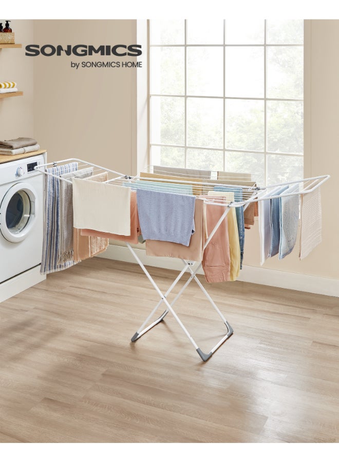 SONGMICS Clothes Drying Rack, Metal Laundry Drying Rack, Foldable, Space-Saving, Free-Standing Airer, with 4 Gullwings, Indoor Outdoor Use, Bed Linen Clothing, White - Image 2