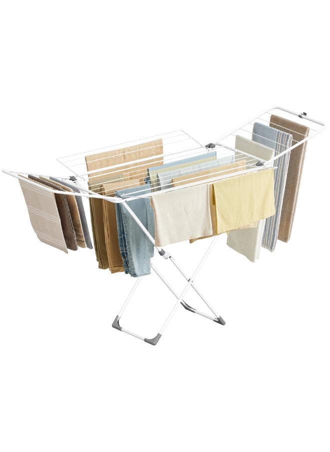 SONGMICS Clothes Drying Rack, Metal Laundry Drying Rack, Foldable, Space-Saving, Free-Standing Airer, with 4 Gullwings, Indoor Outdoor Use, Bed Linen Clothing, White - Image 1