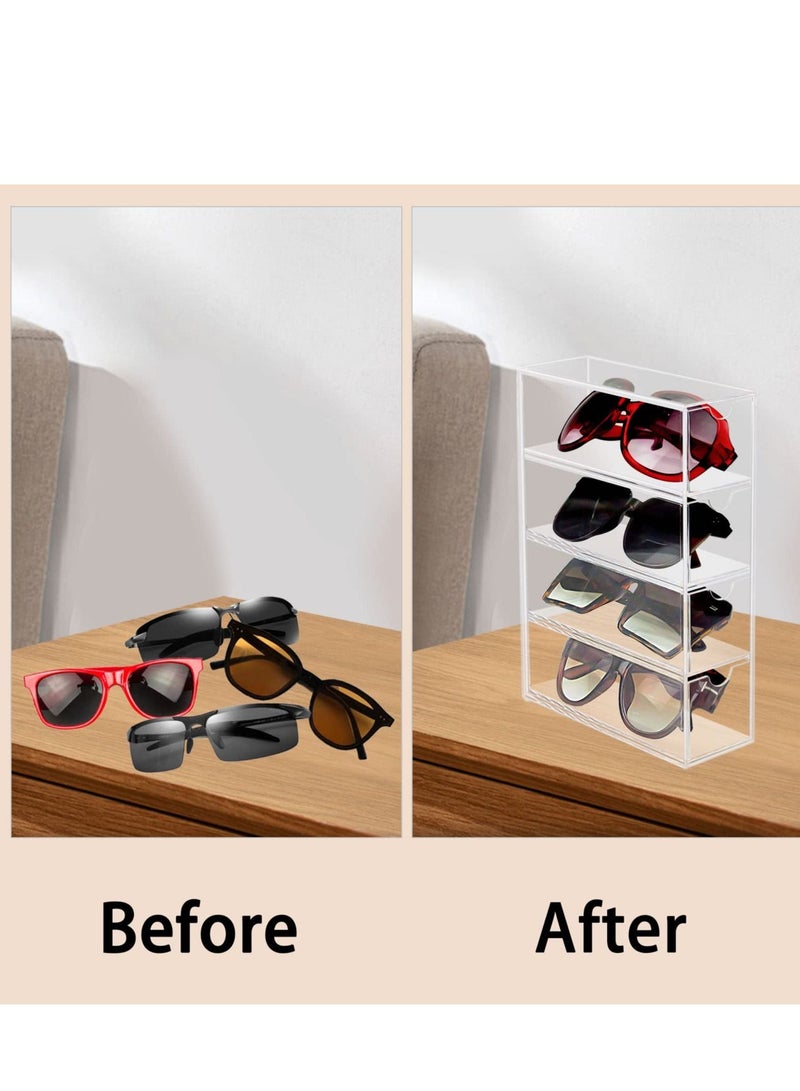 Excefore Sunglasses Organizer, 4 Drawers Acrylic Eyeglass Case Clear Eyeglass Holder Eyewear Display Case for Sunglasses, Fashion Eye Wear, Protective Glasses - Image 4