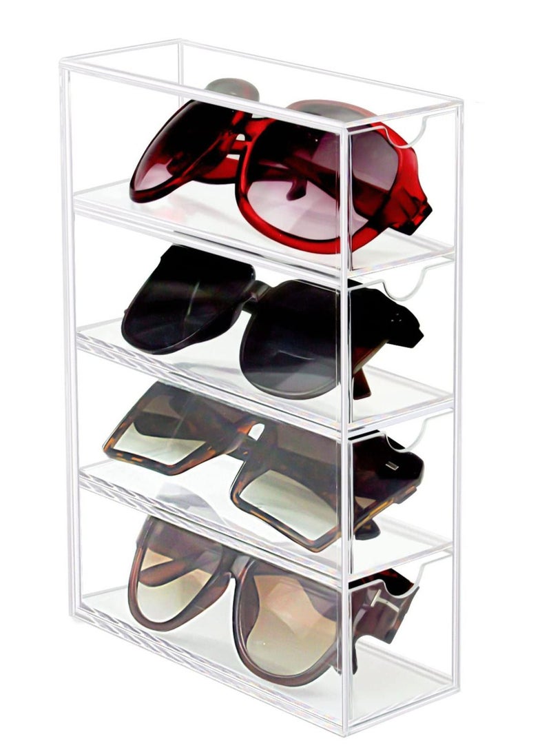 Excefore Sunglasses Organizer, 4 Drawers Acrylic Eyeglass Case Clear Eyeglass Holder Eyewear Display Case for Sunglasses, Fashion Eye Wear, Protective Glasses - Image 1