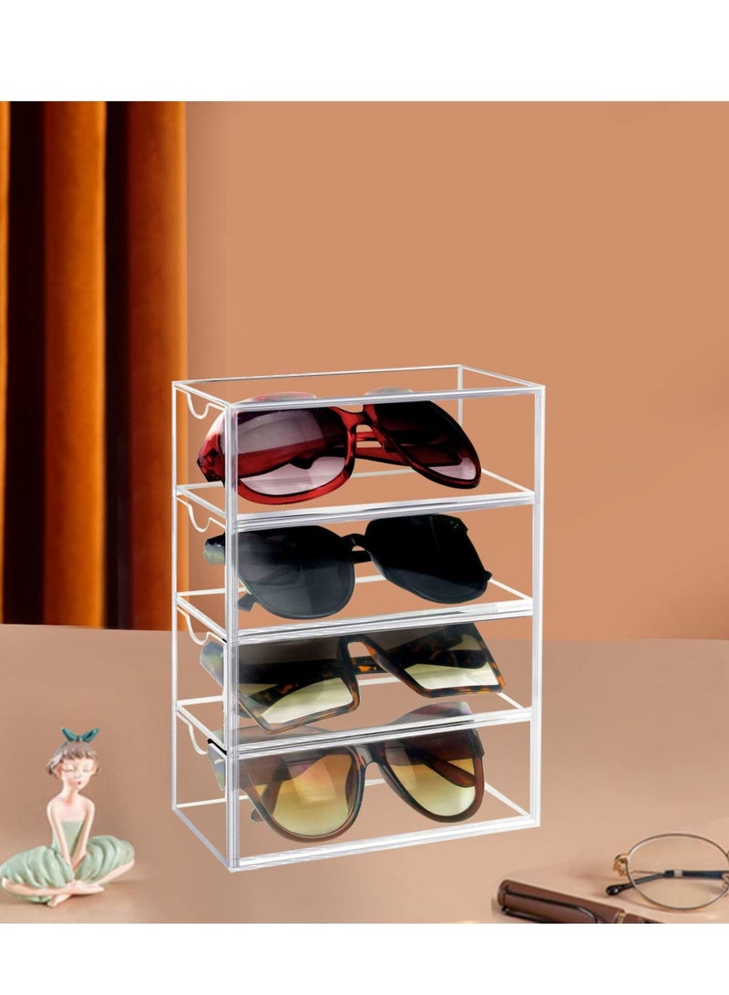 Excefore Sunglasses Organizer, 4 Drawers Acrylic Eyeglass Case Clear Eyeglass Holder Eyewear Display Case for Sunglasses, Fashion Eye Wear, Protective Glasses - Image 3