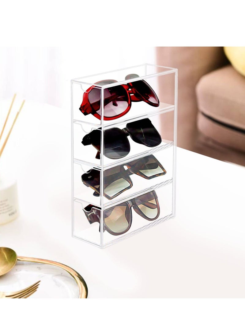 Excefore Sunglasses Organizer, 4 Drawers Acrylic Eyeglass Case Clear Eyeglass Holder Eyewear Display Case for Sunglasses, Fashion Eye Wear, Protective Glasses - Image 2