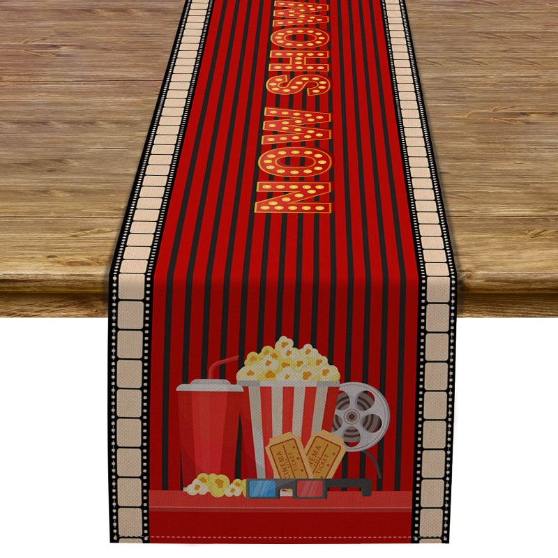 مفرش طاولة ليلة الفيلم - عرض الآن - ديكور طاولة - حفلة ذات طابع سينمائي - ديكور منزلي للمطبخ والطعام 13 × 72
