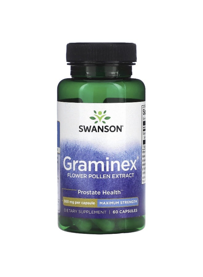 SWANSON سوانسون، مستخلص حبوب لقاح الزهور غرامينكس، أقصى قوة، 500 ملغ، 60 كبسولة - Image 1