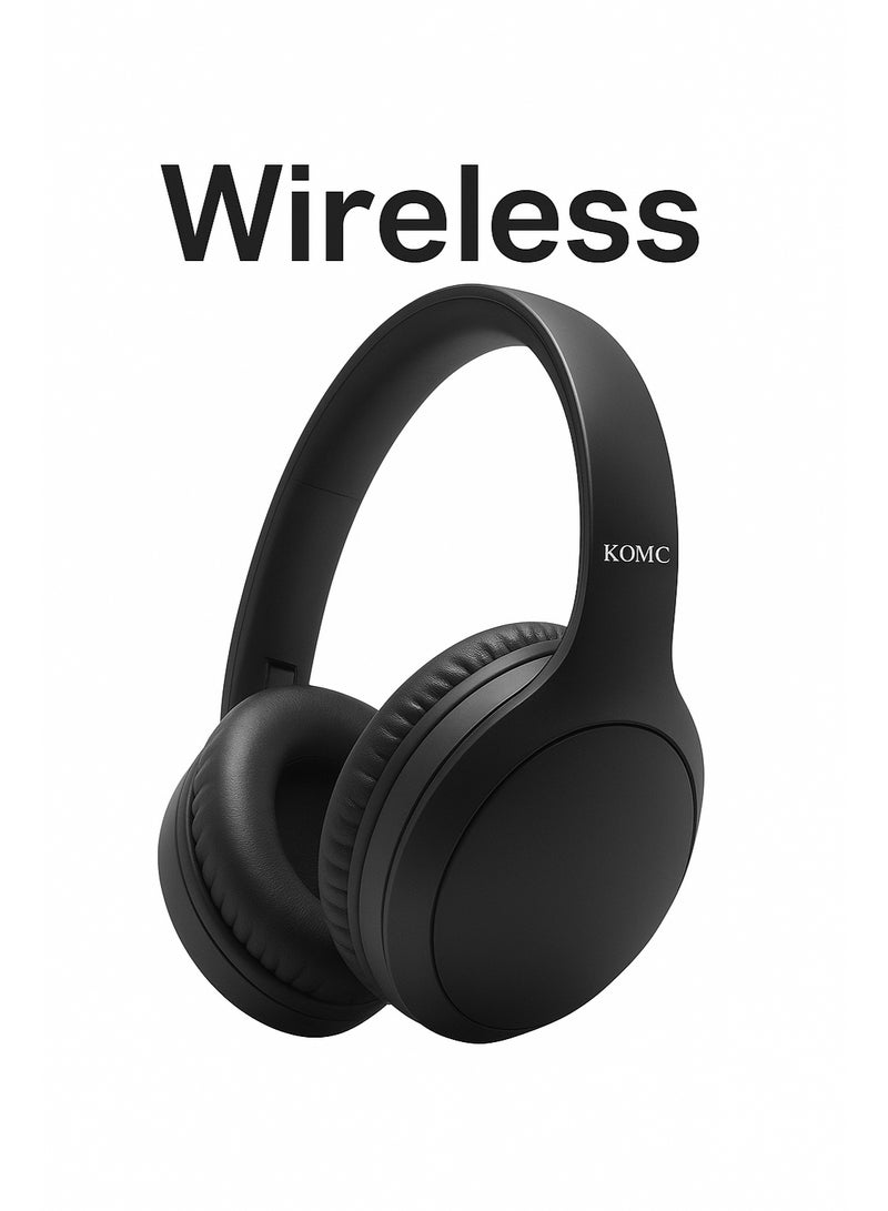 Komc Wireless Headphones with HiFi Stereo Sound, Deep Bass, 3D Spatial Audio, Bluetooth 5.3 for Stable Low-Latency Connection, Up to 70 Hours Battery Life, Foldable Lightweight Design, Wired & Wireless Modes, Customizable EQ, App Integration, Comfortable Fit for Gaming, Music & Travel-Black - Image 1