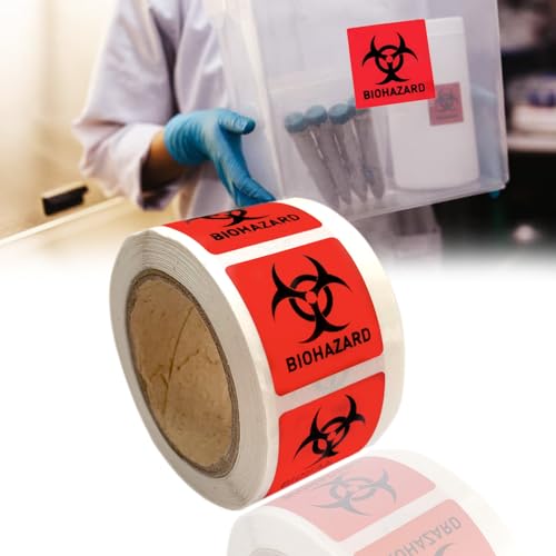 BEMAXYE Biohazard Danger Safety Warning Label - 1"x1" Waterproof Self Adhesive Decal Sign Sticker, High Temp Resistance, Long Lasting (250 Pcs/Roll) - Image 1