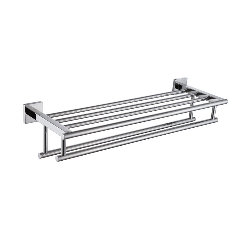KOKOSIRI Bath Towel Rail Bathroom Towel Rack Towel Holder 24 Inch Towel Shelf with Double Towel Bars Wall Mounted SUS 304 Stainless Steel Polished Chrome B6005CHL24