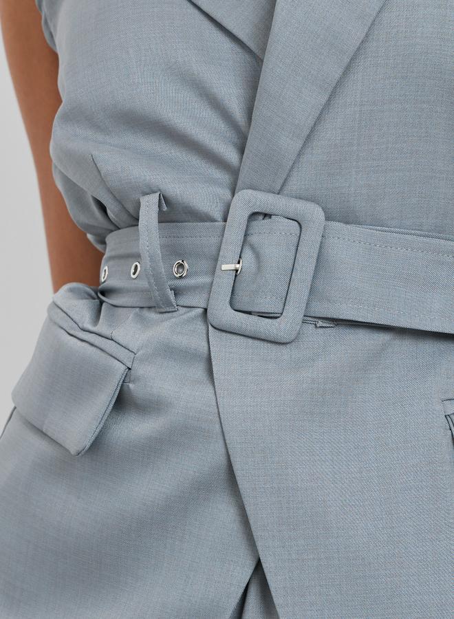 Styli Grey Longline Belted Sleeveless Waistcoat - Image 3