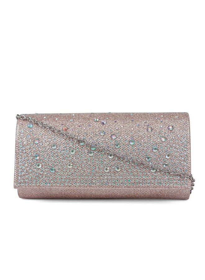 Jessica McClintock Chloe Sparkle Stones Evening Clutch Rose Gold  - Image 1