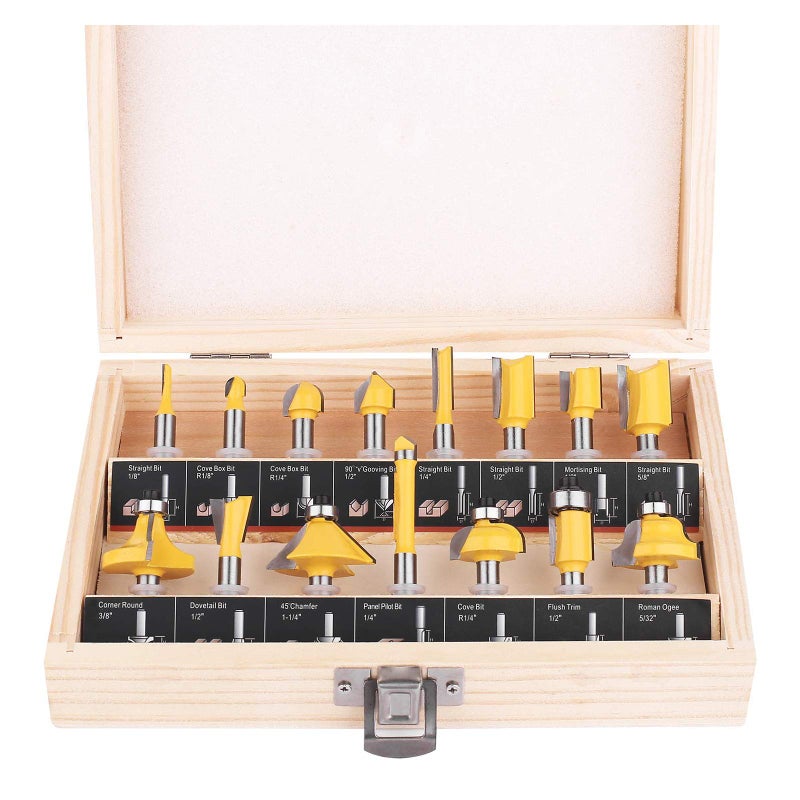 KOWOOD Router Bits Set of 15 Pieces 1/4 Inch Woodwork Tools for Beginners - Image 1