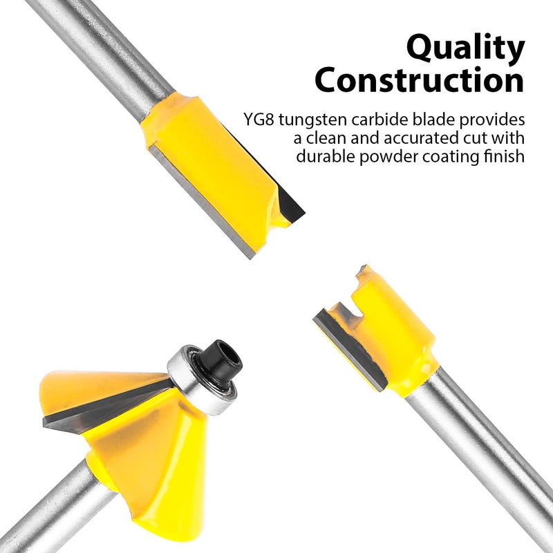 KOWOOD Router Bits Set of 15 Pieces 1/4 Inch Woodwork Tools for Beginners - Image 3