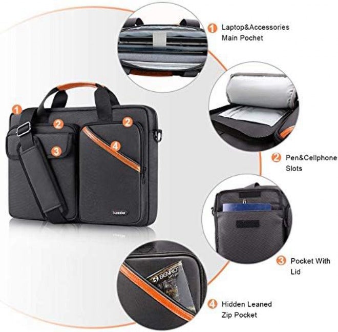 iCozzier 15-15.6 Inch Multi-Pocket Laptop Sleeve Briefcase Large Capacity Shoulder Bag Electronic Accessories Organizer Waterproof Messenger Carrying Case - Black - Image 2
