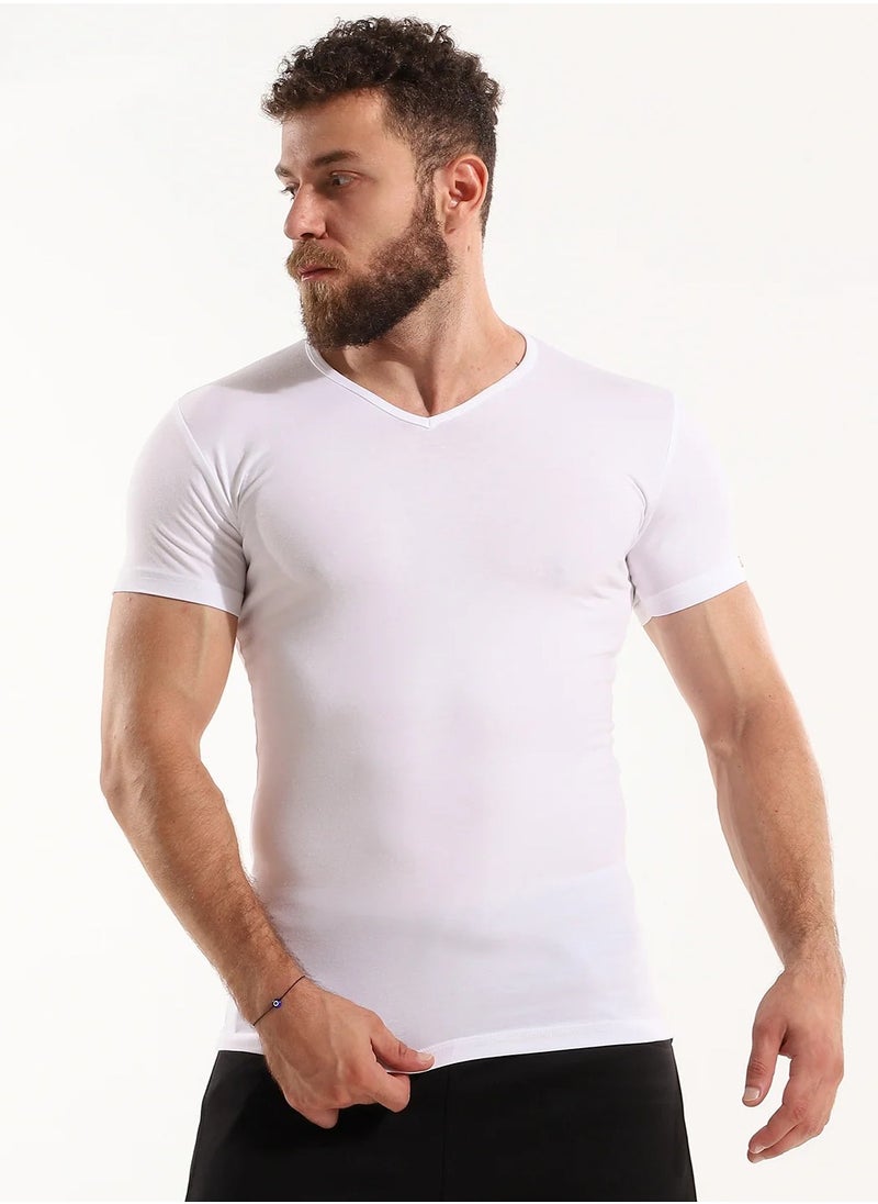 COTTONIL Stretch Men Half Sleeves (V Neck) Undershirt White  - Image 1