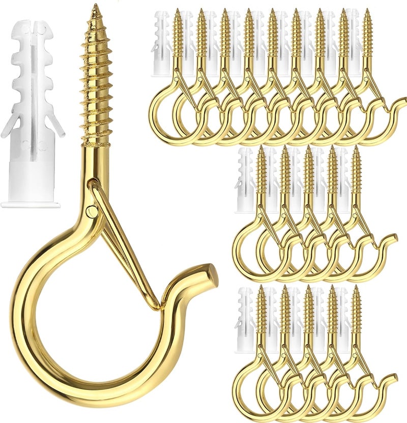 20 قطعة خطافات Q-Hanger للأضواء الخيطية والنباتات، خطافات كوب ذهبية 2.2 بوصة لولبية في خطافات سقف على شكل عين، للتثبيت على الجدران والأسقف - Image 1