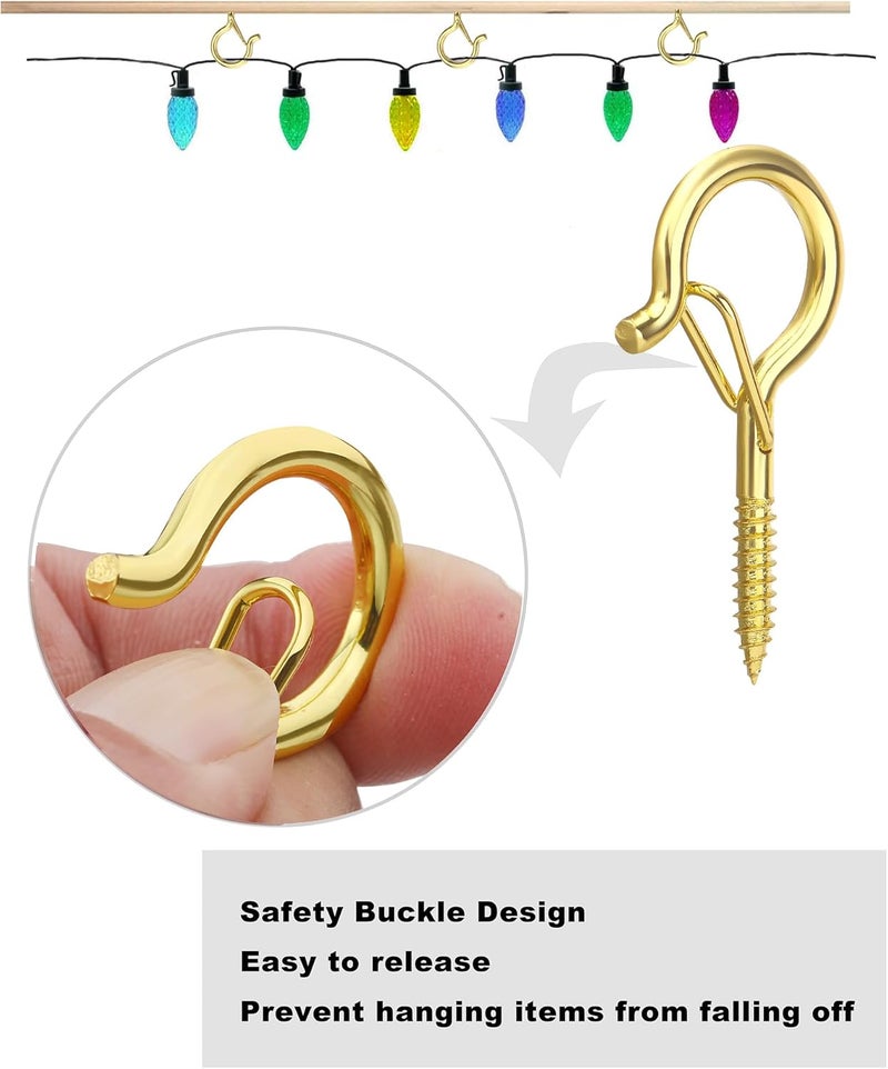 20 قطعة خطافات Q-Hanger للأضواء الخيطية والنباتات، خطافات كوب ذهبية 2.2 بوصة لولبية في خطافات سقف على شكل عين، للتثبيت على الجدران والأسقف - Image 2