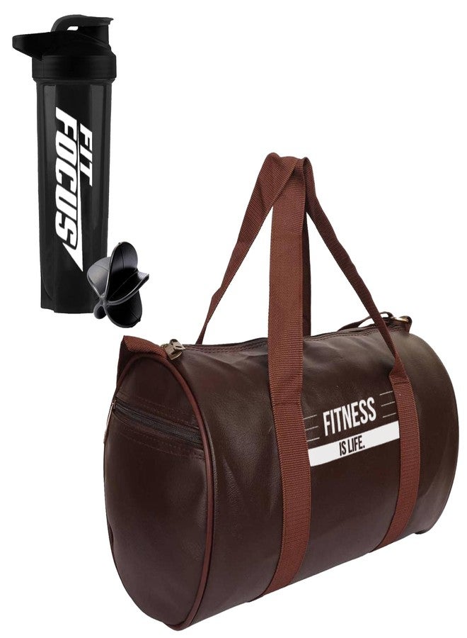 FIT FOCUS Amazing Comb Gym Duffel Bag with 700 ml Protein Shaker Bottle | Gym Bag l Gym kit for Men and Women | Gym Shaker | Protein Shaker | Fitness Bag | Sports Bag | Leak Proof Shaker | 20l Bag (Brown) - Image 1