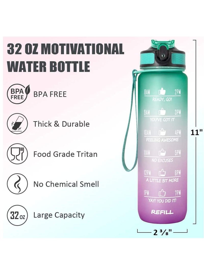 MahMir - Water Bottle 1L with Time Marker Straw Strainer Tritan BPA Free for Fitness Gym Outdoor Sports By MahMir Green - Image 1