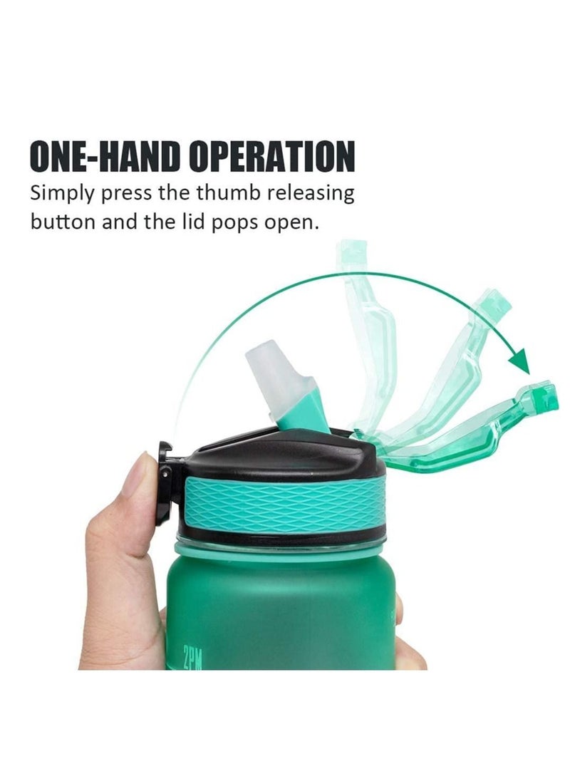 MahMir - Water Bottle 1L with Time Marker Straw Strainer Tritan BPA Free for Fitness Gym Outdoor Sports By MahMir Green - Image 1