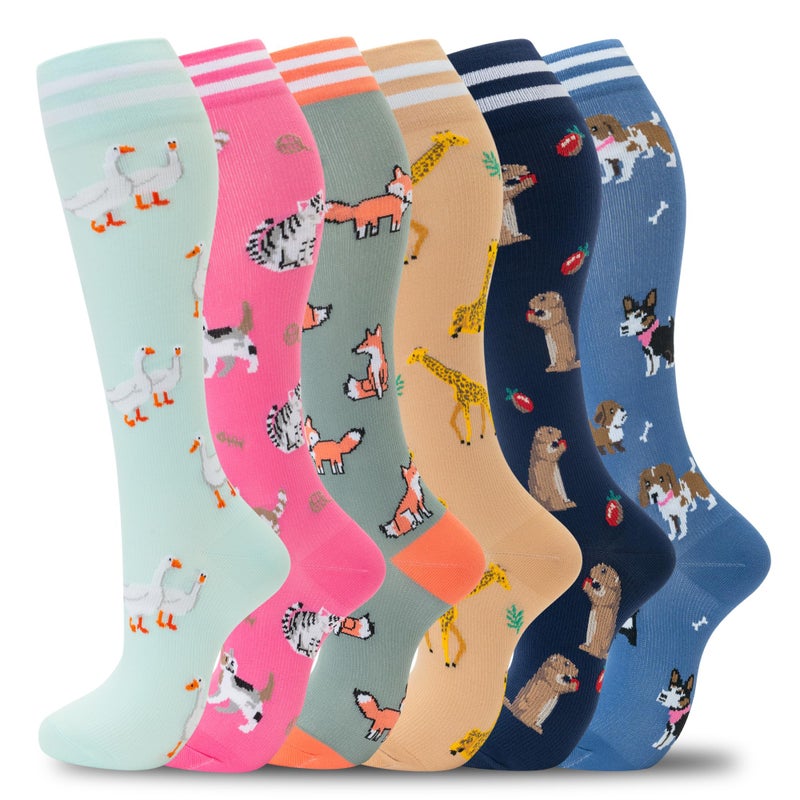 fenglaoda Compression Socks Women Men 6 Pairs, Knee High Best Support Circulation Socks for Running, Travel, Flight, Nurse - Image 2