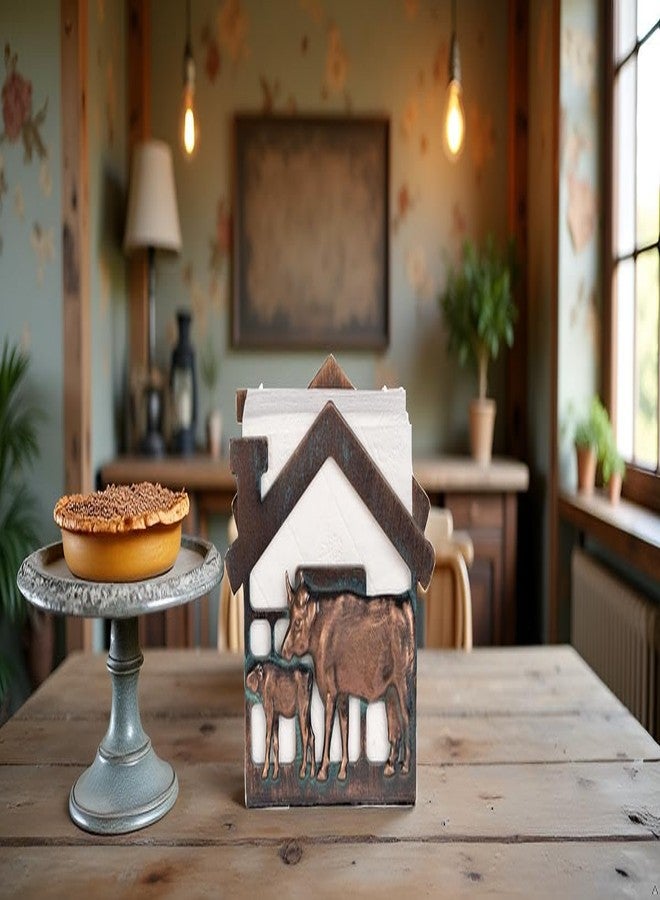 CLYB Mini Metal Napkin Holder for Table,Heavy Dudty Rustic Farmhouse Cow & Calf Napkin Holder for Table Napkins,Vintage Metal Tissue Napkin Dispenser, Napkin Table Decor for Kitchen Coffee Shop Bar - Image 5