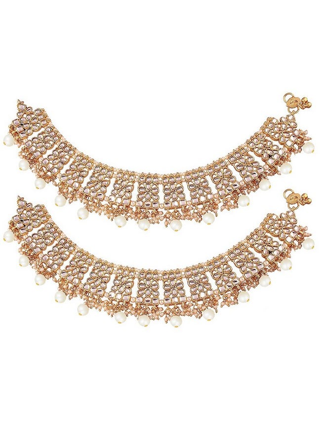 Aheli - Set Of 2 Indian Traditional Faux Kundan Designer Anklets Ethnic Wedding Fashion Jewelry For Women - Image 1