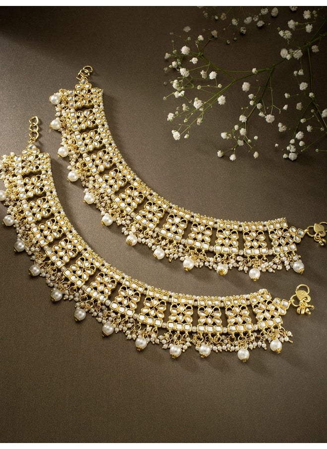 Aheli - Set Of 2 Indian Traditional Faux Kundan Designer Anklets Ethnic Wedding Fashion Jewelry For Women - Image 1